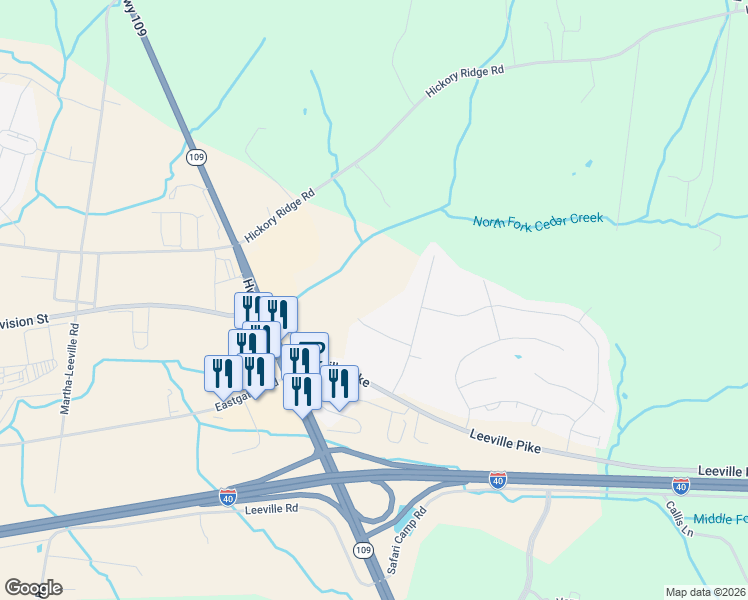map of restaurants, bars, coffee shops, grocery stores, and more near 110 Surrey Place in Lebanon