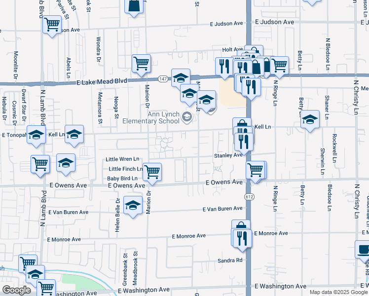 map of restaurants, bars, coffee shops, grocery stores, and more near 1724 Breckenwood Court in Las Vegas