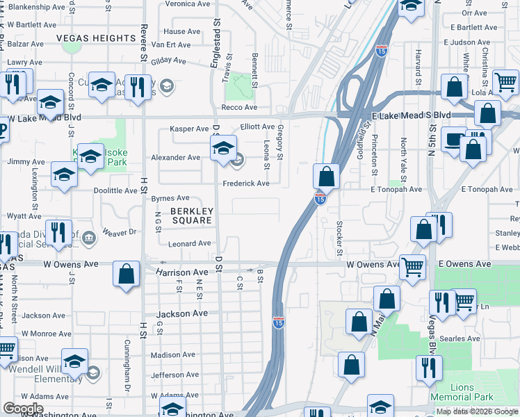 map of restaurants, bars, coffee shops, grocery stores, and more near 130 Paul Avenue in Las Vegas