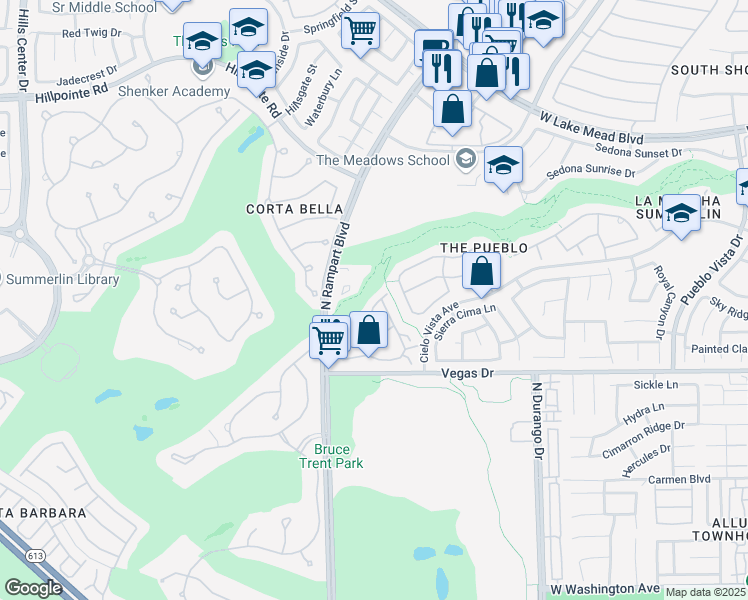 map of restaurants, bars, coffee shops, grocery stores, and more near 8704 Red Rio Drive in Las Vegas