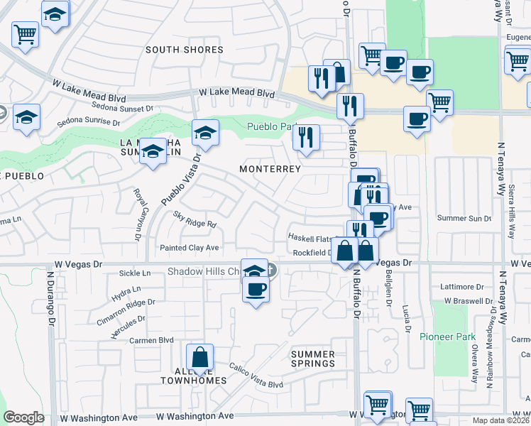 map of restaurants, bars, coffee shops, grocery stores, and more near 7821 Desert Bell Avenue in Las Vegas