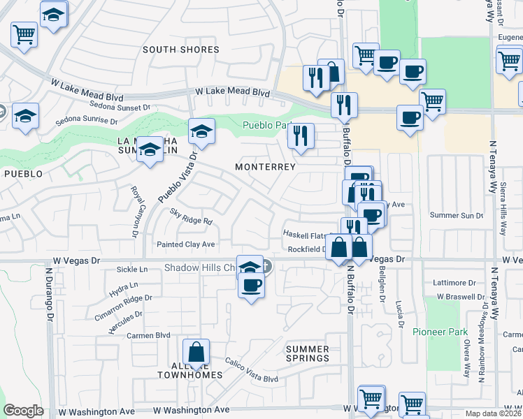 map of restaurants, bars, coffee shops, grocery stores, and more near 7821 Desert Bell Avenue in Las Vegas