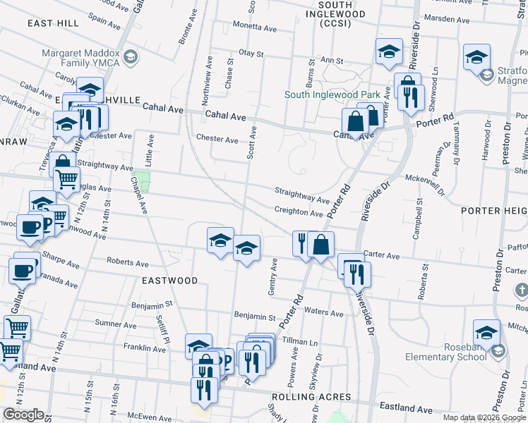 map of restaurants, bars, coffee shops, grocery stores, and more near in Nashville