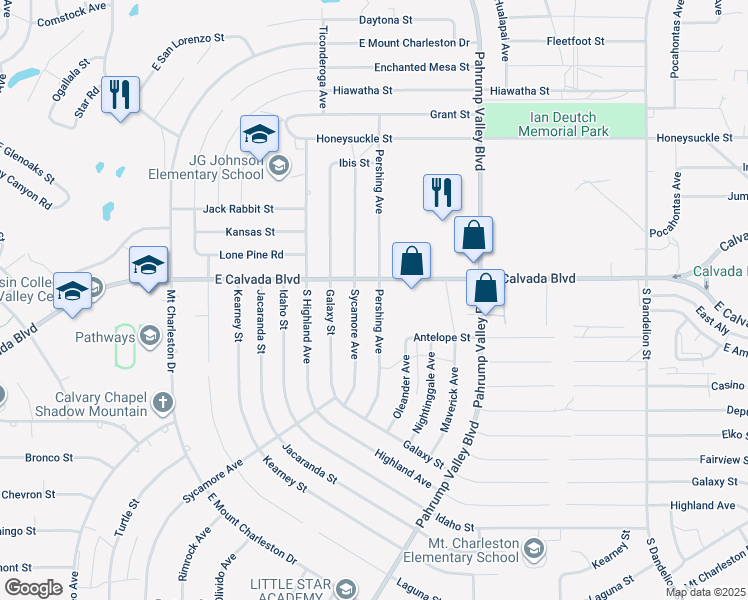 map of restaurants, bars, coffee shops, grocery stores, and more near 1990 Pershing Avenue in Pahrump