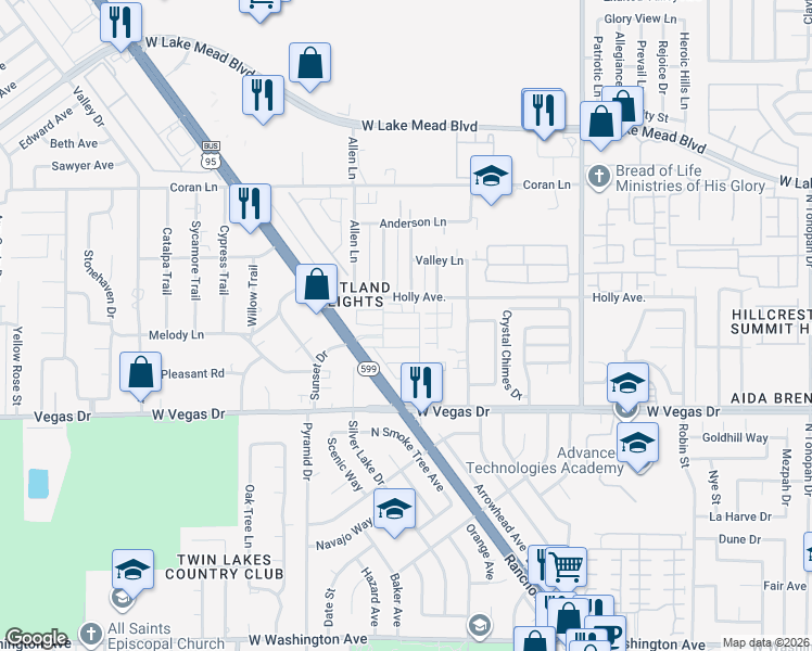 map of restaurants, bars, coffee shops, grocery stores, and more near 1640 North Rancho Drive in Las Vegas