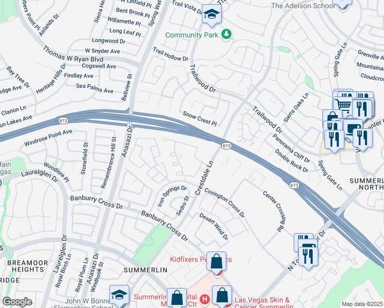map of restaurants, bars, coffee shops, grocery stores, and more near 1705 King James Street in Las Vegas