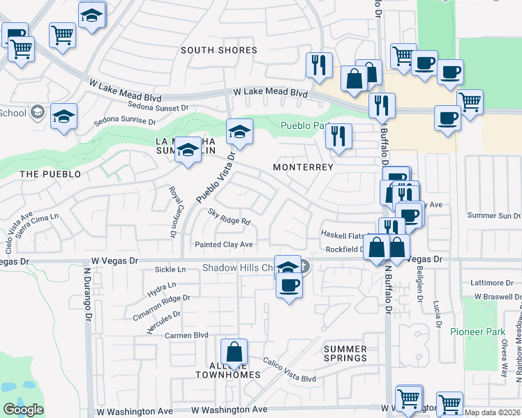 map of restaurants, bars, coffee shops, grocery stores, and more near 1709 Matador Way in Las Vegas