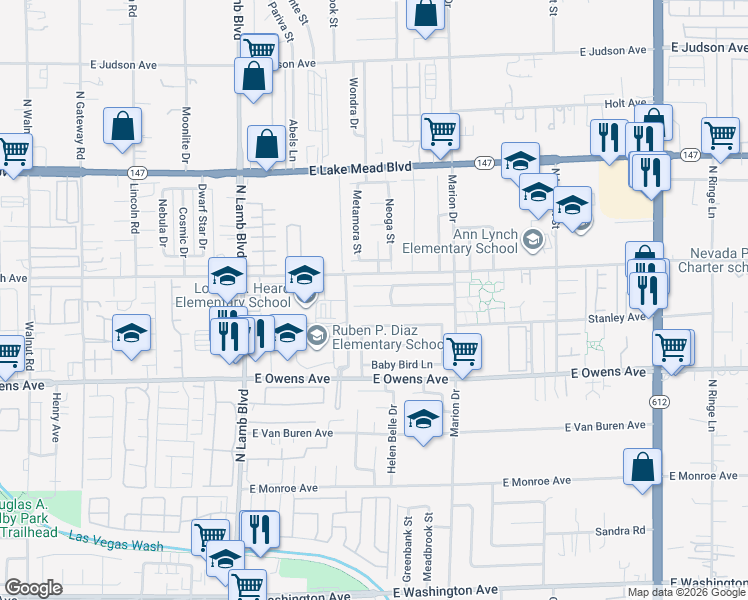 map of restaurants, bars, coffee shops, grocery stores, and more near 4550 Little Wren Lane in Las Vegas