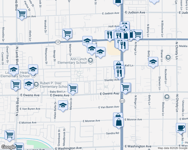 map of restaurants, bars, coffee shops, grocery stores, and more near 1737 North Lamont Street in Las Vegas