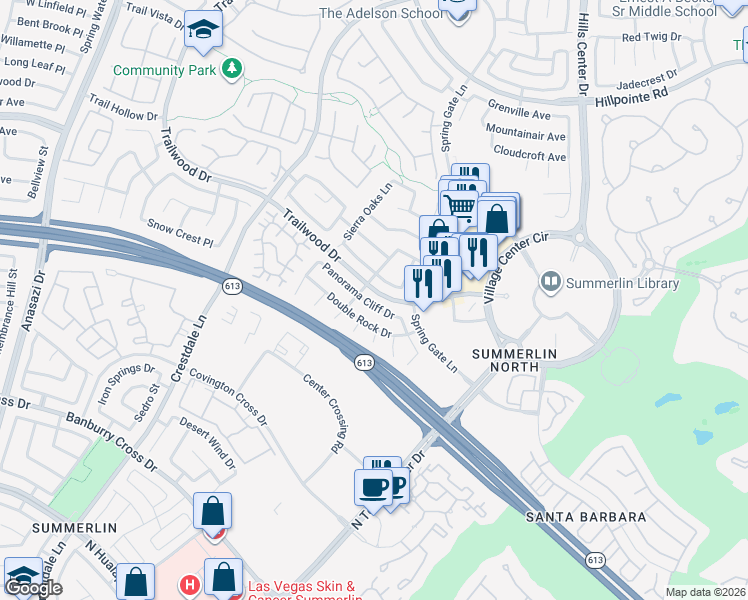 map of restaurants, bars, coffee shops, grocery stores, and more near 9736 Panorama Cliff Drive in Las Vegas