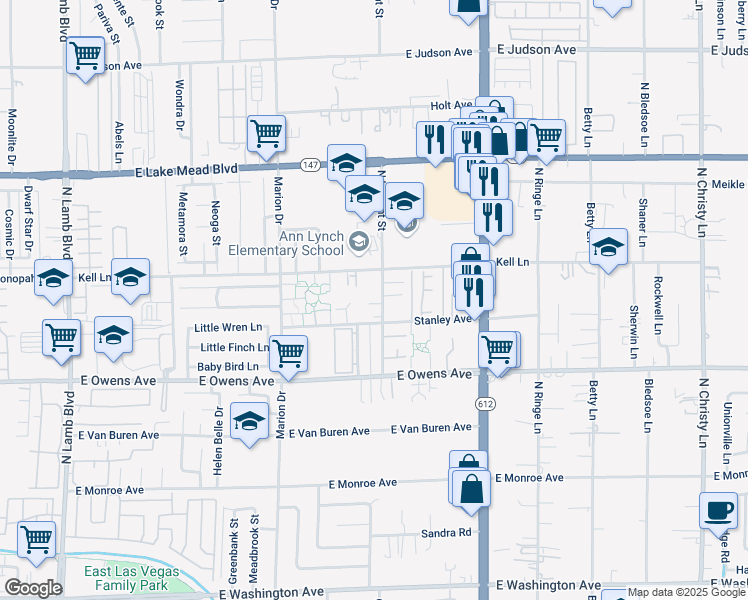 map of restaurants, bars, coffee shops, grocery stores, and more near 1739 North Lamont Street in Las Vegas