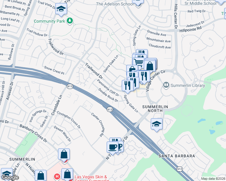 map of restaurants, bars, coffee shops, grocery stores, and more near 9736 Panorama Cliff Drive in Las Vegas
