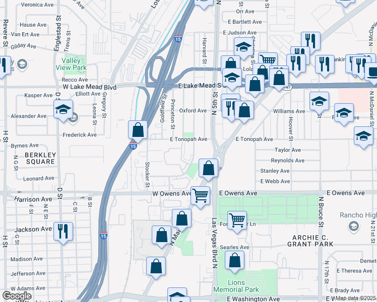 map of restaurants, bars, coffee shops, grocery stores, and more near 108 East Tonopah Avenue in North Las Vegas
