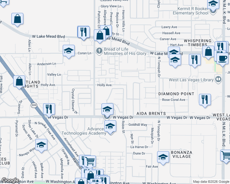 map of restaurants, bars, coffee shops, grocery stores, and more near 2512 Ellingson Drive in Las Vegas