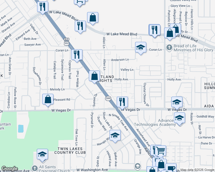 map of restaurants, bars, coffee shops, grocery stores, and more near in Las Vegas