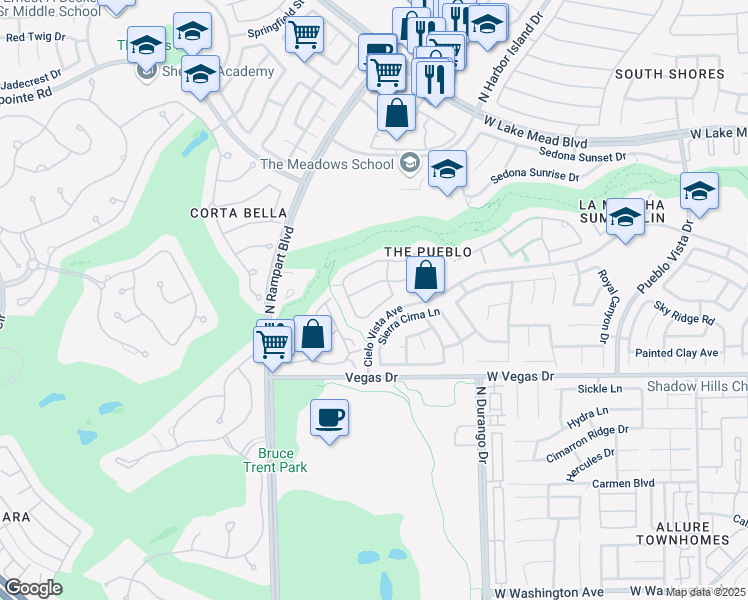 map of restaurants, bars, coffee shops, grocery stores, and more near 8532 Chiquita Drive in Las Vegas