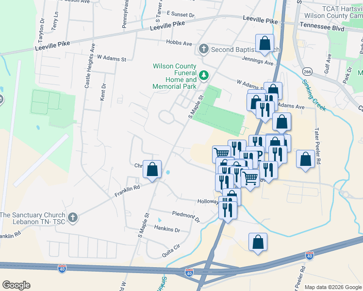 map of restaurants, bars, coffee shops, grocery stores, and more near 815 South Maple Street in Lebanon