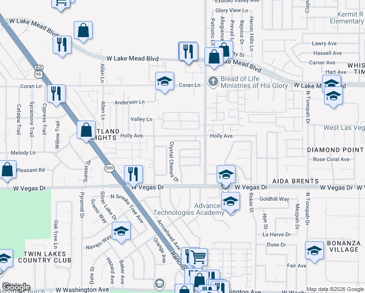 map of restaurants, bars, coffee shops, grocery stores, and more near 2832 Sing Song Way in Las Vegas