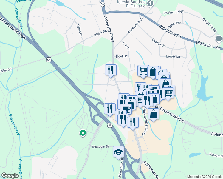 map of restaurants, bars, coffee shops, grocery stores, and more near 101 Penner Street in Winston-Salem
