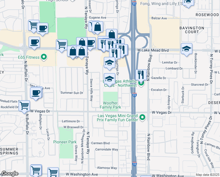 map of restaurants, bars, coffee shops, grocery stores, and more near 1800 Rock Springs Drive in Las Vegas