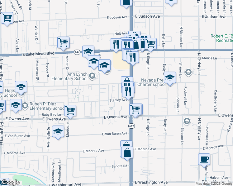map of restaurants, bars, coffee shops, grocery stores, and more near 5039 Kell Lane in Las Vegas