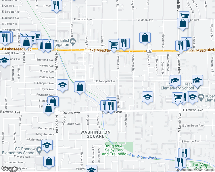 map of restaurants, bars, coffee shops, grocery stores, and more near 3825 Kolanut Lane in Las Vegas