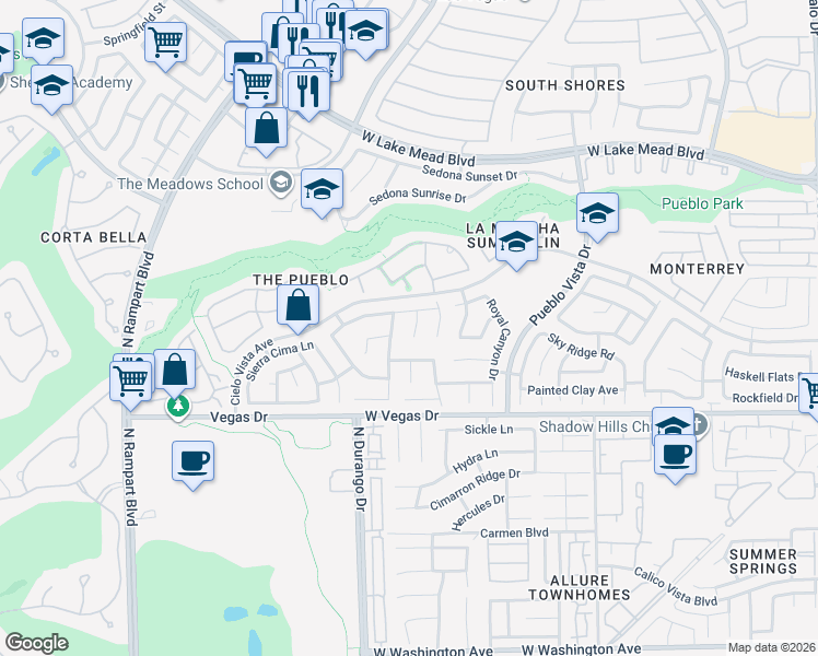 map of restaurants, bars, coffee shops, grocery stores, and more near 1713 Pink Cliff Court in Las Vegas