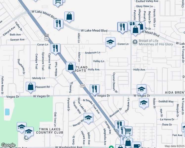 map of restaurants, bars, coffee shops, grocery stores, and more near 3501 Arcadian King Avenue in Las Vegas