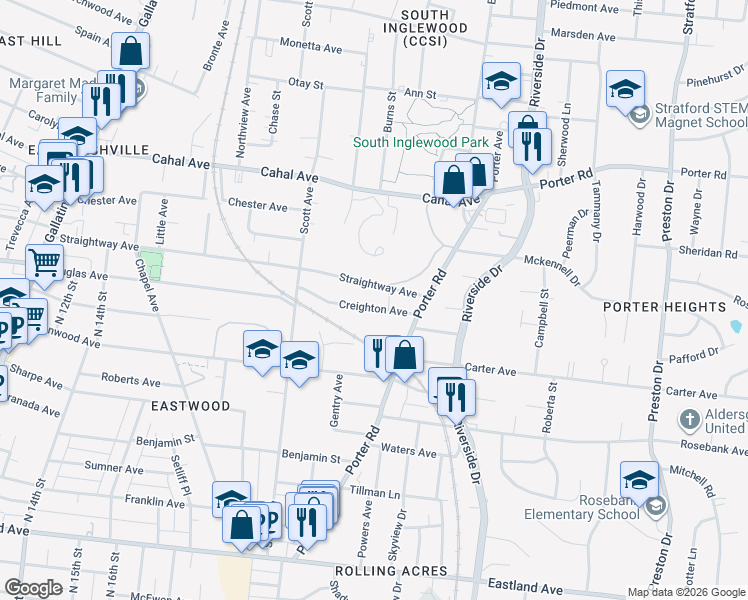 map of restaurants, bars, coffee shops, grocery stores, and more near 2028 Straightway Avenue in Nashville
