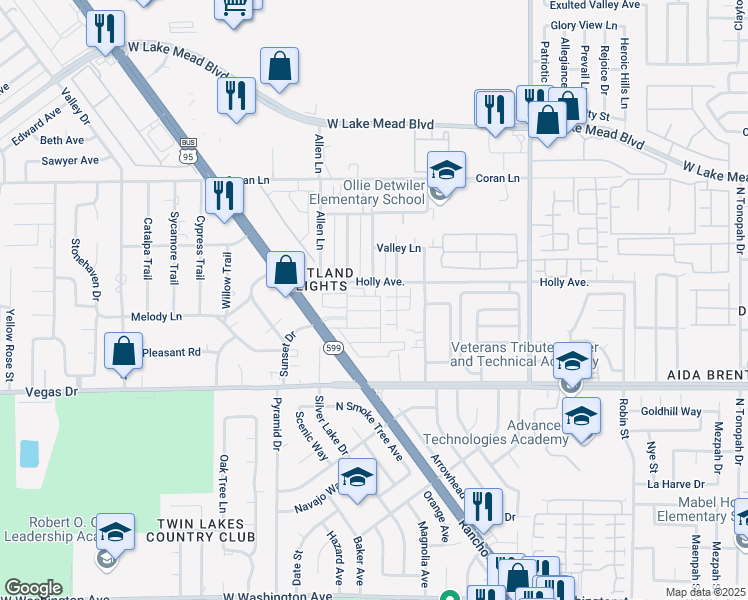 map of restaurants, bars, coffee shops, grocery stores, and more near 3501 Arcadian King Avenue in Las Vegas