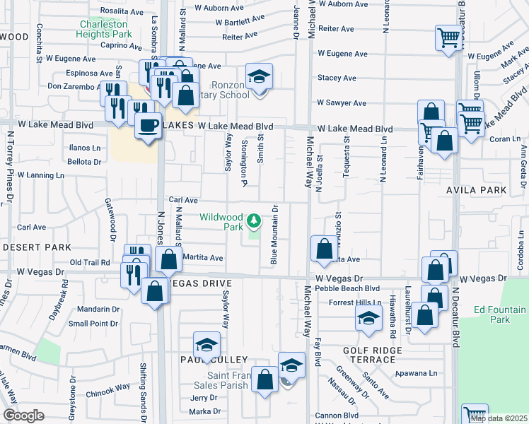 map of restaurants, bars, coffee shops, grocery stores, and more near 5616 West Pine Cone Place in Las Vegas