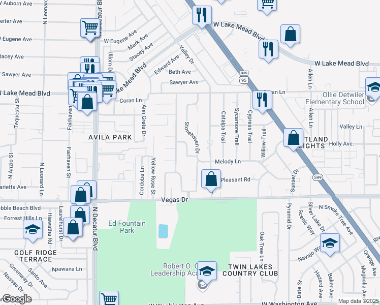 map of restaurants, bars, coffee shops, grocery stores, and more near 4228 Gaye Lane in Las Vegas