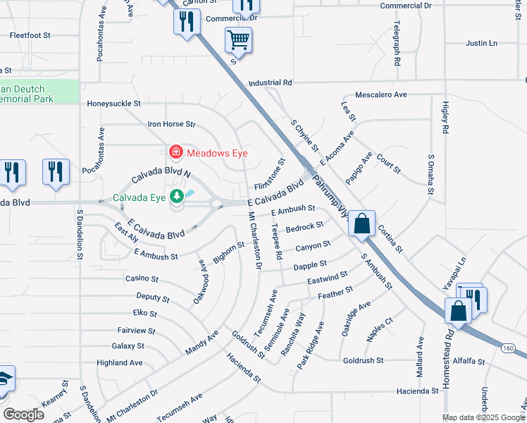 map of restaurants, bars, coffee shops, grocery stores, and more near 2400 East Ambush Street in Pahrump