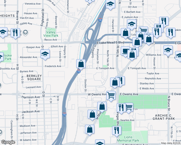 map of restaurants, bars, coffee shops, grocery stores, and more near 3 West Tonopah Avenue in North Las Vegas