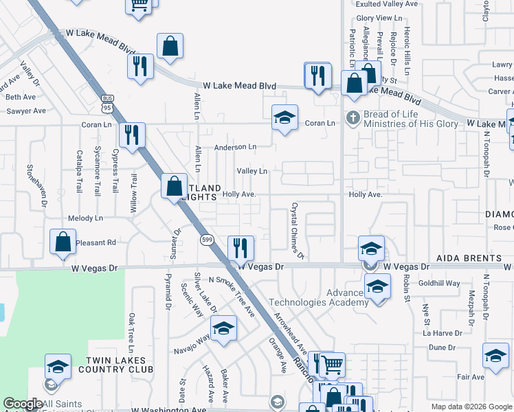 map of restaurants, bars, coffee shops, grocery stores, and more near 1853 Ferrell Street in Las Vegas