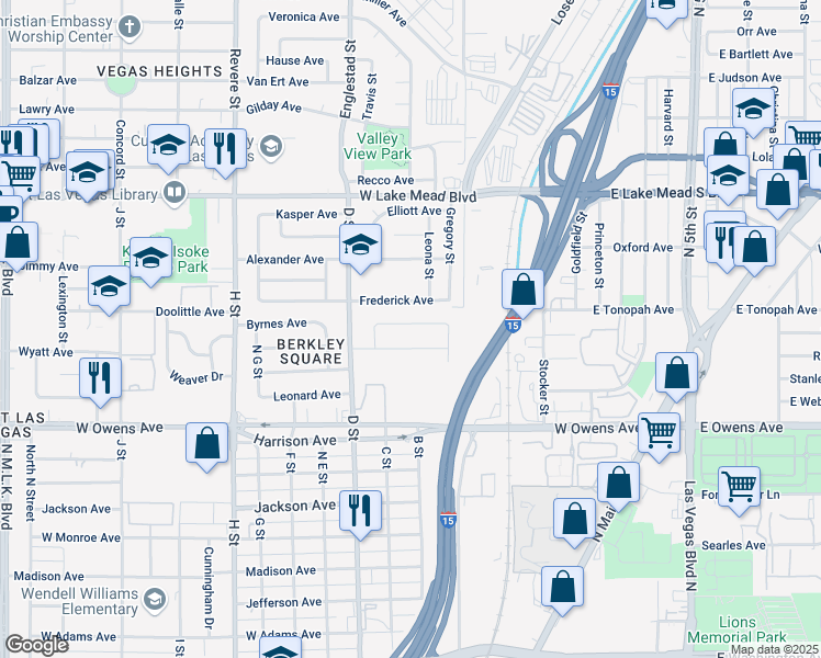 map of restaurants, bars, coffee shops, grocery stores, and more near 207 George Place in Las Vegas