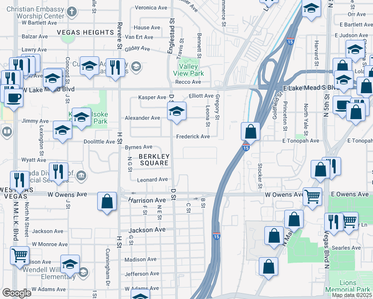 map of restaurants, bars, coffee shops, grocery stores, and more near 303 George Place in Las Vegas