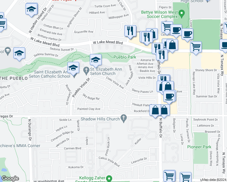 map of restaurants, bars, coffee shops, grocery stores, and more near 1741 Mexican Poppy Street in Las Vegas