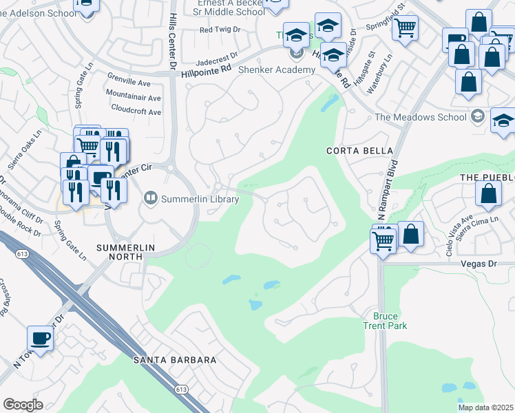 map of restaurants, bars, coffee shops, grocery stores, and more near 1717 Enclave Court in Las Vegas