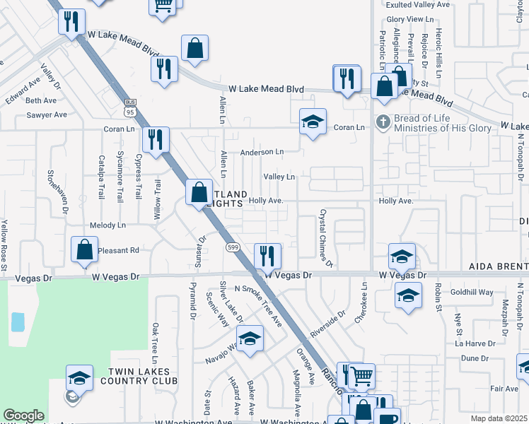 map of restaurants, bars, coffee shops, grocery stores, and more near 3493 Arcadian King Avenue in Las Vegas