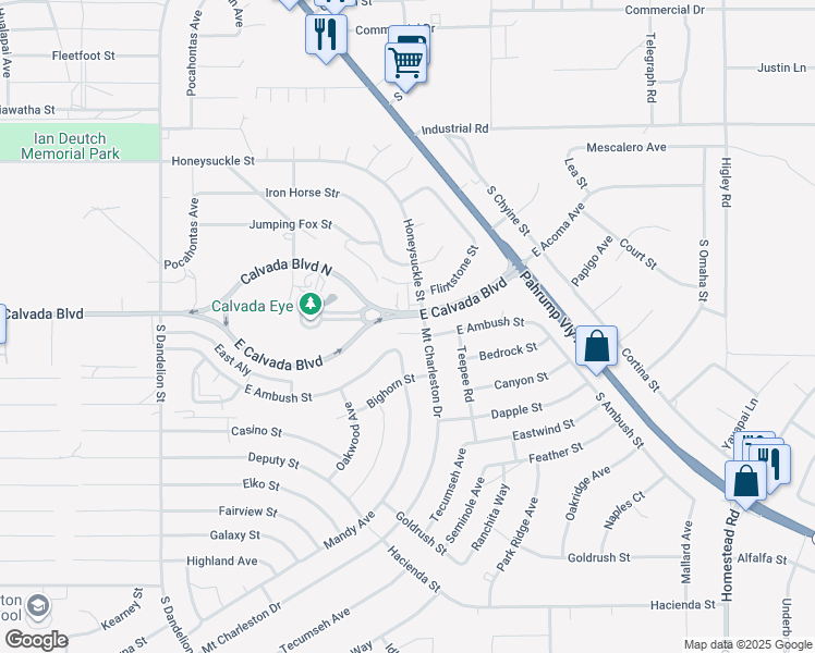 map of restaurants, bars, coffee shops, grocery stores, and more near 2320 East Calvada Boulevard in Pahrump