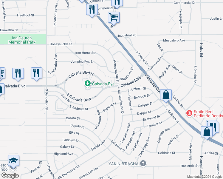 map of restaurants, bars, coffee shops, grocery stores, and more near 2321 East Calvada Boulevard in Pahrump