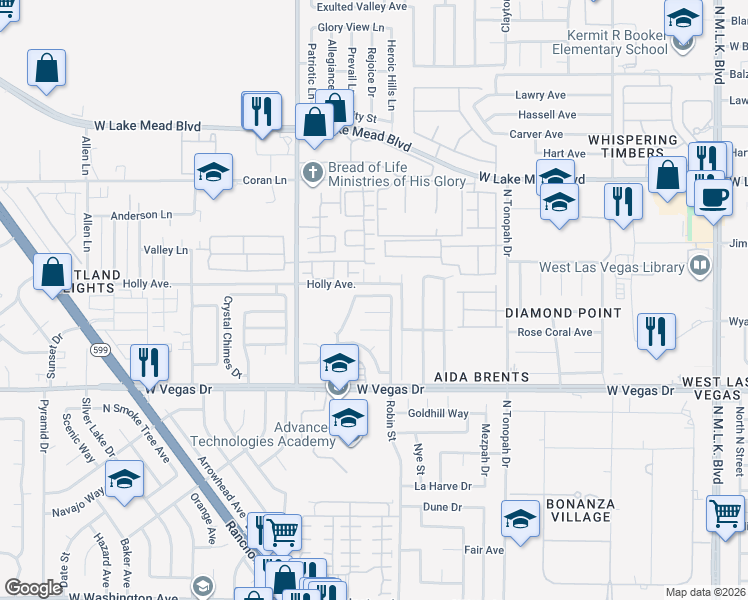 map of restaurants, bars, coffee shops, grocery stores, and more near 2512 Ellingson Drive in Las Vegas