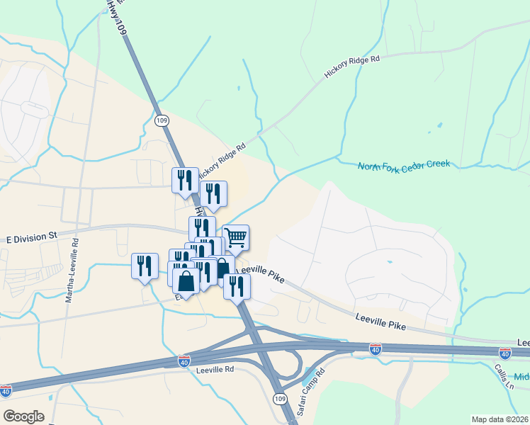 map of restaurants, bars, coffee shops, grocery stores, and more near 110 Surrey Place in Lebanon