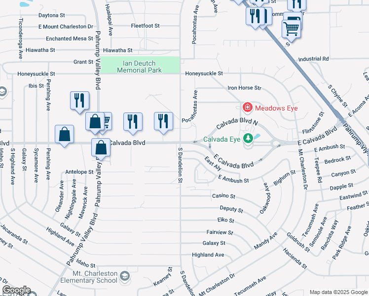 map of restaurants, bars, coffee shops, grocery stores, and more near 1801 East Calvada Boulevard in Pahrump