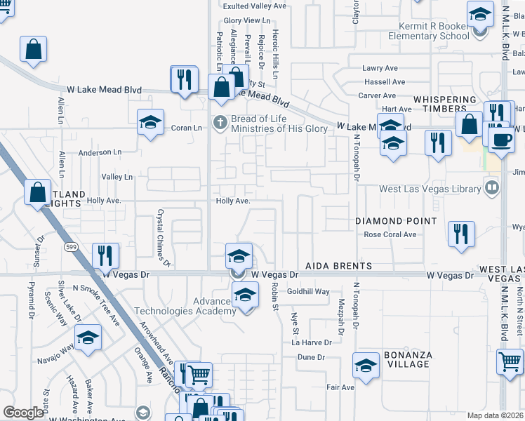 map of restaurants, bars, coffee shops, grocery stores, and more near 2512 Ellingson Drive in Las Vegas