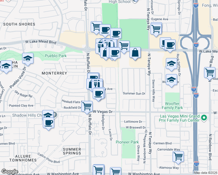 map of restaurants, bars, coffee shops, grocery stores, and more near 7513 Pacific Heights Avenue in Las Vegas