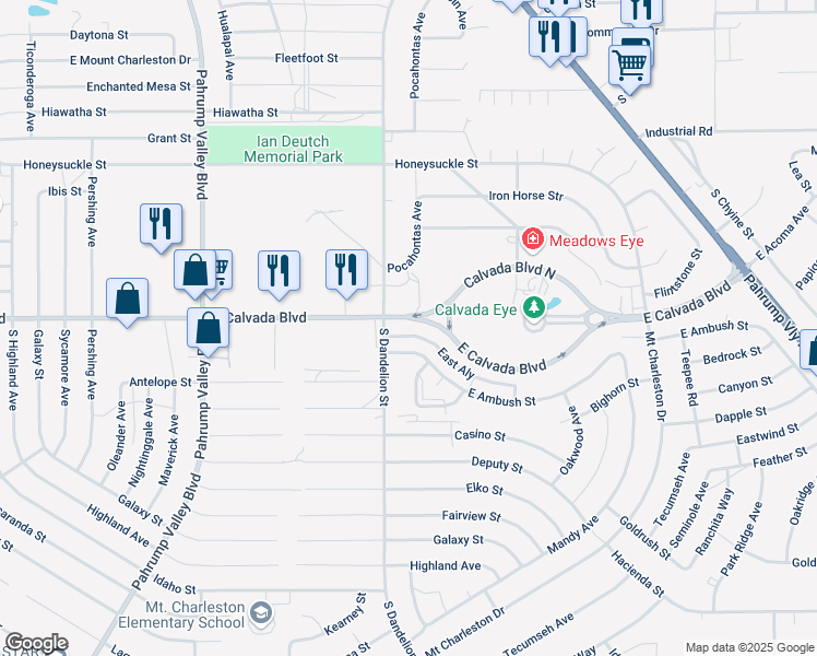 map of restaurants, bars, coffee shops, grocery stores, and more near 1801 East Calvada Boulevard in Pahrump