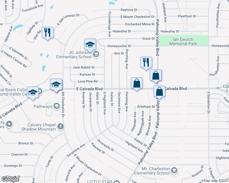 map of restaurants, bars, coffee shops, grocery stores, and more near 1030 East Calvada Boulevard in Pahrump