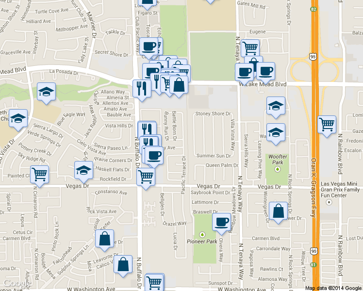 map of restaurants, bars, coffee shops, grocery stores, and more near 7500 Sea Spray Ave in Las Vegas